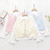 8638-59 Chaleco de Punto Japonés Color Fresco Pequeño Botón Cuello de Muñeca Traje de Dos Piezas para Mujer