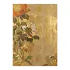 Arte de parede pintada com spray para sala de estar, pintura de parede vintage para hall de entrada, pintura decorativa de planta verde e floral de alta qualidade 'Fundo Dourado com Flores Desabrochando' estilo meados do século