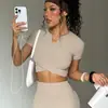 Camiseta Deportiva Cruzada Ajustada para Mujer, Top de Fitness, Estilo Cropped con Abdomen al Descubierto, Ropa de Yoga que Ceñe la Cintura, Manga Corta para Running