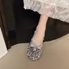 Pantuflas de moda tipo slip-on para mujer, talla grande de verano, a la moda para combinar con faldas, babuchas francesas con lentejuelas