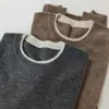 Outono Inverno 2026 Nova Cor Bloco Camada Dupla Gola Redonda Suéter de Lã Pura Feminino Pulôver Estilo Coreano Solto Camada Base Suéter de Tricô