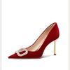 Tacones Altos de Punta con Hebilla de Pedrería para Mujer Otoño 2025 Nuevo Sexy Elegante Gamuza Versátil Zapatos de Aguja Profesionales para Mujer