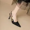Zapatos de Tacón Alto Impresionantes de Punta Fina para Mujer, Nuevo Modelo 2026, Tacón Delgado, con Lentejuelas, Punta Cerrada, Sandalias sin Espalda, Zapatos de Correa Única