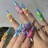 Estilo Ins Europeu e Americano Longo Fashion Estéreo 3D Unhas Redondas Amêndoa Manicure Simples e Fashionável Unhas Removíveis Usáveis