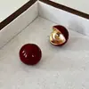 Pendientes de Gota de Aceite Rojo Borgoña Pendientes Redondos de Gota Esmaltados Rojo Año Nuevo Frijol Rojo Pendientes de Aguja de Plata S925 Elegantes