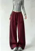 Pantalones de Pierna Ancha de Algodón Espacial para Mujer Otoño Invierno Nuevos con Cordón Tres Rayas Pierna Recta Pantalones Deportivos Cintura Alta Adelgazantes Holgados Casuales