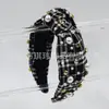 Nova Faixa de Cabelo Xadrez Escocês, Moda com Pérolas e Strass, Larga e Amarrada, Acessório Capilar Versátil para o Topo da Cabeça para Sair