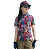 Camiseta Estampada de Secado Rápido para Mujer Cuello Alto Manga Corta Verano Delgada Transpirable Manga Media Deportes al Aire Libre Senderismo y Montañismo Ropa de Secado Rápido