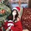 Navidad Año Nuevo Rojo Largo Peluche Lazo Sombrero para Hombres y Mujeres Otoño Invierno Lindo Sombrero de Cabeza Sombrero de Navidad Cubre Cabeza Grande