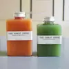 Copo Quadrado Raso Tendência para Milk Tea Descartável Garrafa de Plástico Pet Garrafa para Levar Suco de Frutas e Vegetais Frescos Garrafa para Jejum Leve