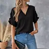 Comercio electrónico transfronterizo, blusa de cuello en V con volantes para mujer de talla grande, con mangas de volantes y un top de gasa holgado, disponible en Amazon