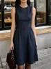 Vestido de Mezclilla Sin Mangas de Cuello Redondo de Longitud Media con Cintura Ajustada 3D Hecho a Medida Petite Xingge para Mujer Llegada Nueva Verano 2026