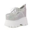 Zapatos individuales de tacón superalto de 16 cm con plataforma de punta redonda, tacón grueso, cordones, zapatos de mujer, zapatos de plataforma de otoño con pedrería, zapatos casuales