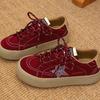 Zapatos Casuales con Cordones y Punta Redonda, Mocasines Deportivos Planos de Boca Profunda, Suela Gruesa Estrella Retro 6688