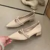Zapatos Mary Jane de Tacón Grueso y Punta Fina para Mujer, Nuevo Estilo Primavera y Otoño 2026, Zapatos de Boca Baja con Cadena de Perlas Francesas para Combinar con Faldas