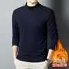 Roupa Térmica De Rong com Forro de Fleece para Homens, Camisa Base de Fleece Dupla Face Escovada, Camiseta de Manga Longa com Gola Semi-Alta para Outono e Inverno