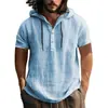 Transfronteiriça 2025 nova europeia e americana algodão linho camisa moletom com capuz manga curta com capuz primavera e verão casual masculina camiseta de praia