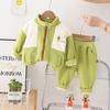 Roupas infantis meninos 2024 inverno novo estilo fofo forrado de lã engrossado cor R terno moletom conjunto de duas peças