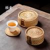 Conjunto de Porta-Copos para Chá Artesanal de Rattan Almofada Isolante Térmico Porta-Chá Acessórios para Conjunto de Chá Kung Fu Porta-Xícara de Chá Pires