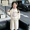 Elegante Conjunto de Ropa de Otoño para Niños Pequeños: Sudadera de Manga Larga con Lazo de Dibujos Animados y Pantalones Jogger, Conjunto Deportivo Versátil de Dos Piezas para Niñas