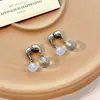 Aretes de Cristal Azul Natural Transparente Hielo, Cristal Rosa, Perlas Acrílicas Delanteras y Traseras, Estilo Chica Dulce Linda, Aretes de Aguja de Plata