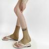 Estilo Runway Miu Versión Coreana Etiqueta de Tela Calcetines con Pie para Mujer, Calentadores de Pierna Simples Delgados de Raya Vertical de Tubo Medio para Mujer, Primavera y Verano