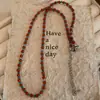 Corrente de Clavícula Vintage com Contas para Mulheres, Contas Vermelhas e Azuis, Design de Nicho, Elegante Colar Corrente para Férias na Praia
