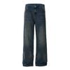 G6427 Retro Americano Calle Alta Unisex Moderno Diseño Azul Lavado Jeans Rectos Holgados de Gama Alta para Hombre