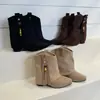 Botines de mujer estilo retro con plataforma interior y flecos, nueva colección de otoño, botas vaqueras versátiles de punta para mujeres menudas