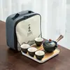 Infusor de Chá para Preguiçosos em Cerâmica Barro Preto Conjunto Automático de Chá Conjunto Pequeno Pote Portátil de Viagem com Alça Lateral Bandeja de Chá Chá Gongfu