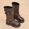 Botas Longas Femininas 2026 Novas Botas de Princesa Outono/Inverno Botas de Cano Alto Retrô Botas Martin Botas Longas Estilosas Infantis de Cano Único