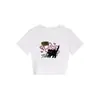 Nueva camiseta de verano gris para mujer, cuello redondo, hombros normales, manga corta, con estampado de gatito de dibujos animados, corte ajustado, top moderno