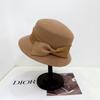 Sombrero de pescador de lana con lazo de hilo de seda estilo Hepburn para mujer, otoño e invierno, estilo francés, retro, combinable con todo, sombrero de cuenca de socialité, elegante sombrero de copa