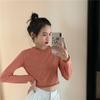 Camiseta Corta Estilo Nuevo Primavera y Otoño para Mujer Manga Larga Estilo Occidental Delgada Camiseta Interior para Combinar Otoño e Invierno