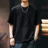 Camiseta Trendy Estilo Americano de Manga Curta para Homens, Nova Moda de Verão Fina Versátil Algodão Puro com Estampa de Letras Meia-Manga