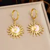 Brincos de sol e lua, esmalte rosa, aço inoxidável banhado a ouro, estilo vintage, versátil, moda feminina, novo design, disponível na Amazon