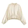 Ropa europea y americana para mujer transfronteriza, moda casual de venta caliente en AliExpress, chaqueta corta de satén de seda estilo aviador