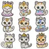 En Stock Cruce de Fronteras Parche de Gatito de Dibujos Animados Decoración de Ropa Parche Etiqueta Bordada por Computadora Parche Bordado de Dibujos Animados Termoadhesivo