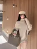 Capa de Invierno Suelta para Mujer Estilo Perezoso Manga Larga Cuello Alto Suéter Negro Talla Única Blanco Leche Camel
