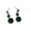 Brincos de Zircônia Esmeralda Estilo Europeu e Americano, Brincos de Alta Qualidade Cravejados com Diamantes, Brincos Modernos e Elegantes para Mulheres, Joias Exquisitas