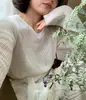 Blusa de Linho Fina Vazada com Amarração na Cintura, Estilo Relaxado, Proteção Solar, Tricô Fino de Manga Longa Emagrecedor