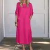 Nuevo Vestido de Verano 2024 de Viento Holgado Casual de Color Sólido de Manga Corta de Algodón y Lino
