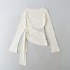 2531-25 Verano Nuevo Estilo Americano Hermana Real Deseo Puro Encaje de Retazos en la Cintura Lateral Ajustada Off-Shoulder Camiseta para Mujer