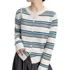 Suéter de punto de rayas con cuello redondo para mujer, nueva colección otoño 2026, elegante, de corte holgado, casual, adelgazante, cárdigan de manga larga