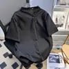 Camiseta Masculina de Manga Curta com Ombro Reto Estilo Americano, Novo Modelo de Verão, Camisa Base Cinza Solta, Top Versátil Simples com Gola Alta e Manga Meia-Manga