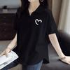 Camisa Polo Talla Grande Holgada Ajustada Hombro Recto Manga Corta Camiseta para Mujer 2025 Verano Literaria Retro Estampada Casual