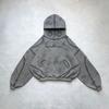 Jaqueta Moletom com Capuz Longa Europeia e Americana Transfronteiriça Personalizada Y2K Rasgada Recortada Patchwork Retrô Hip-Hop High Street