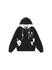 Sudadera con capucha y cremallera bordada de gatito de dibujos animados divertida estilo retro americano para hombres y mujeres, chaqueta versátil casual holgada