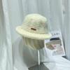 Sombrero de Pescador de Etiquetado de Terciopelo de Cordero Lindo de Estilo Japonés para Mujer Otoño e Invierno Cálido Grueso Gorro Rizado Cara Pequeña Casual Sombrero de Copa