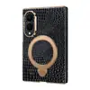 Funda para Teléfono Móvil Samsung Zfold8/Fold7/W26 Tapa Flip Borde Dorado Soporte de Eje Central Patrón de Cocodrilo Pequeño Cubierta Protectora